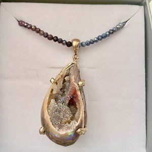 Sterling Silver Necklace (Drusy Fossilized Shell)